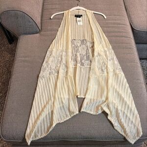 Frazzle Nylon Blend Ivory Lace Boho Western Casual Longline Cardigan Size Large